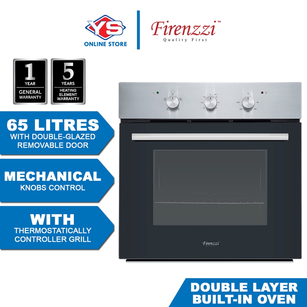 Firenzzi Black Tempered Glass Doubleglazed Mechanical Control Builtin