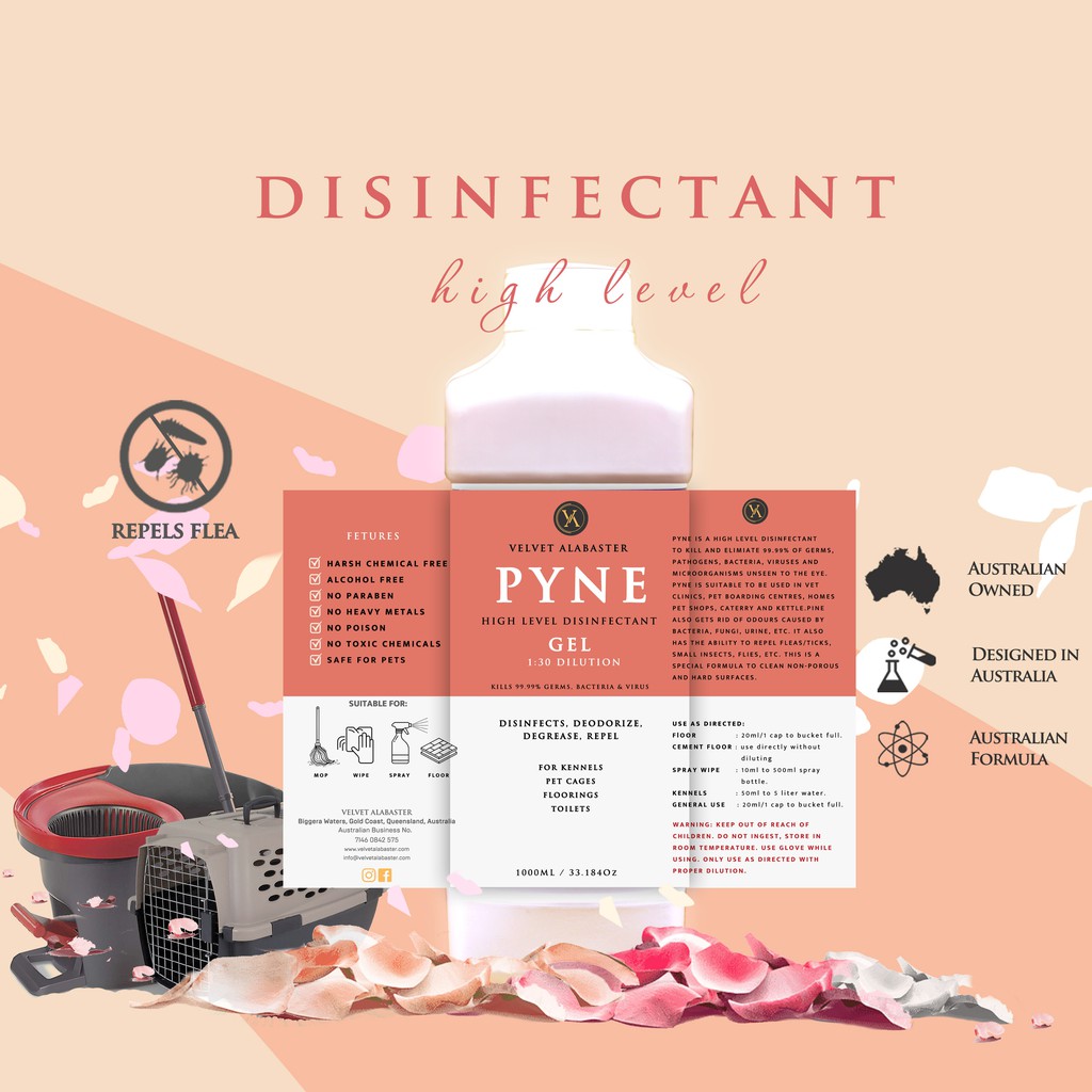 Velvet Alabaster Pyne Disinfectant cleaner safe for pets (kennels