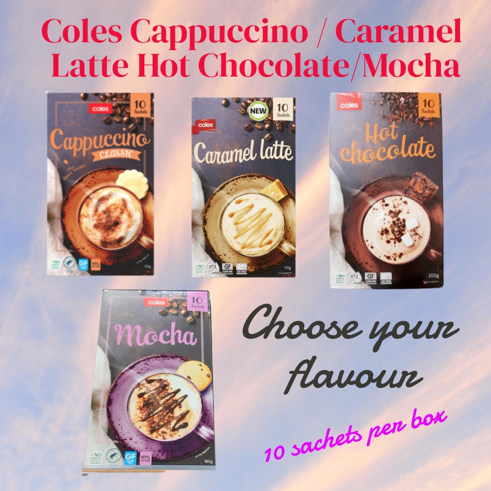 Coles Cappuccino / Caramel Latte / Hot Chocolate / Mocha 10 sachets per box Shopee Malaysia