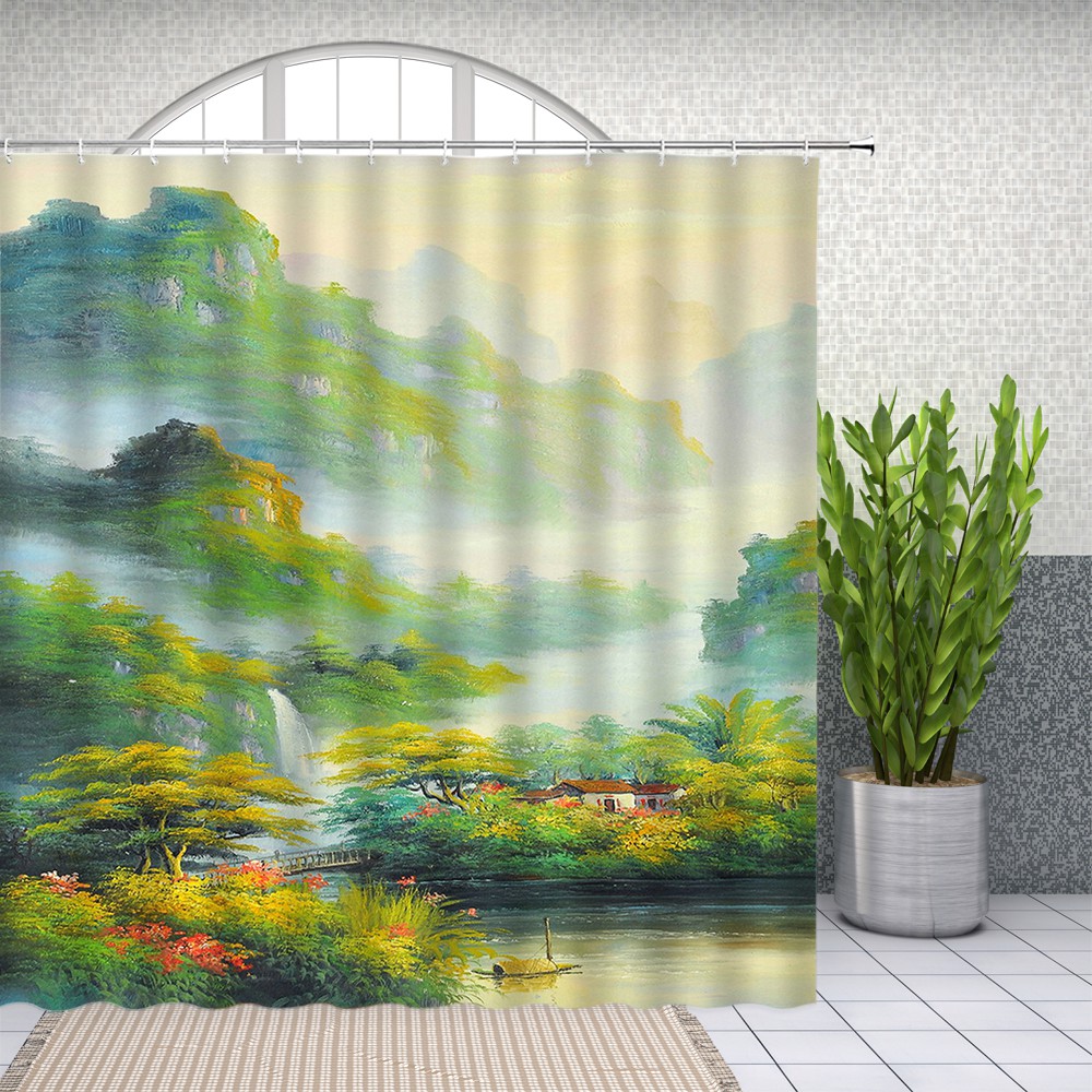 Flowers Waterproof Shower Curtain Bathroom Decor Sets With Hooks