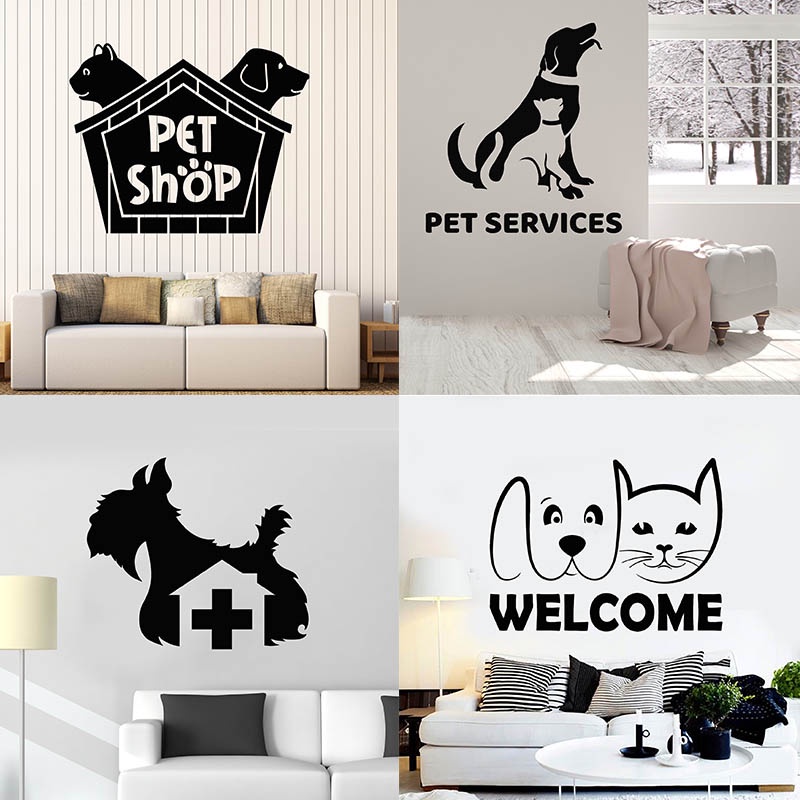 Pet Wall Decal Grooming Salon Decals Vinyl Stickers Cat Dog Puppy Pet Shop Window Decor Art