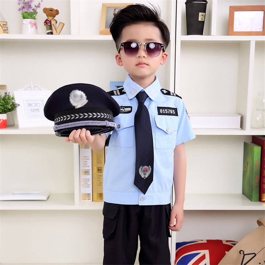 Kids Boy Girl Traffic Police Officer Cosplay Costume Child Military