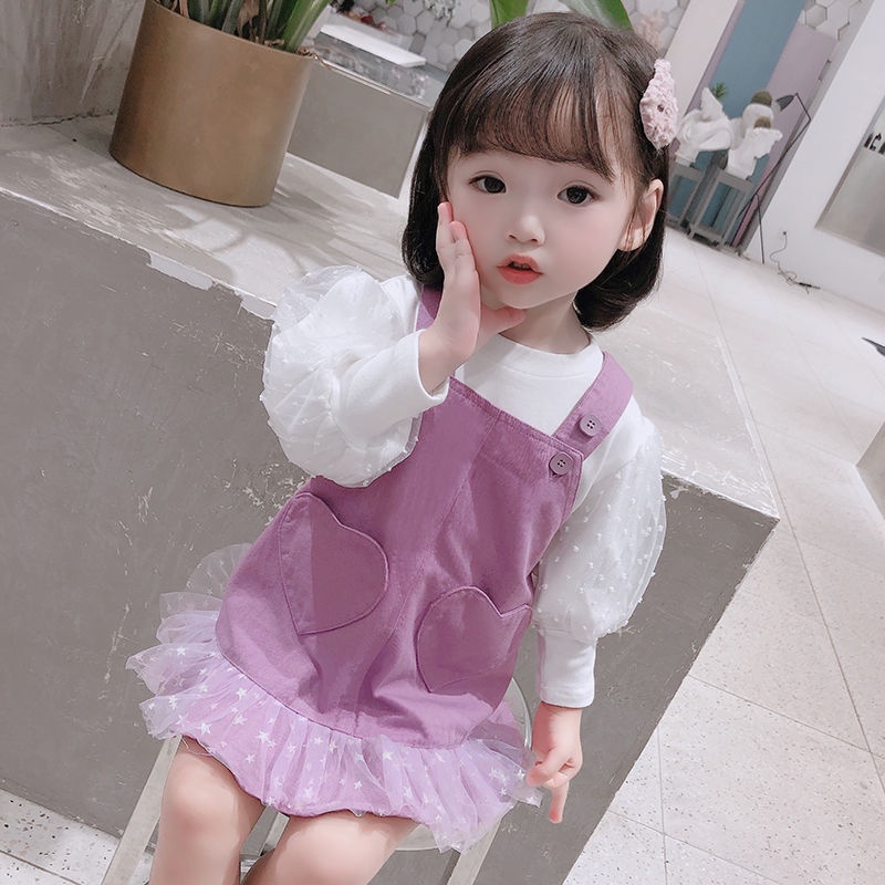 Korean Fashion Style Lavender Purple 2pcs Set Cute Baju Baby Girls