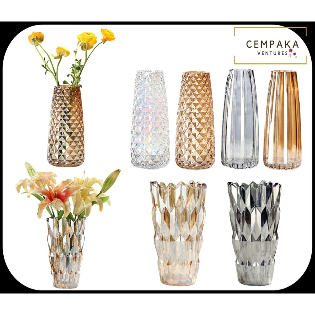 Pasu Glass Clear Glass Vase Nordic Vase Gold Vase Transparent Vase Flowers Pasu Kaca