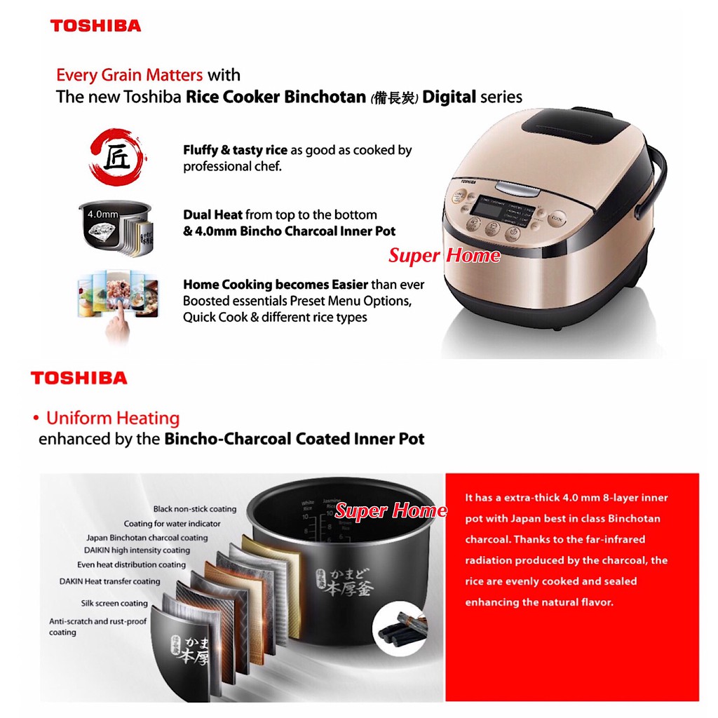 Toshiba RC18DR1NMY Digital Rice Cooker with BestinClass Bincho