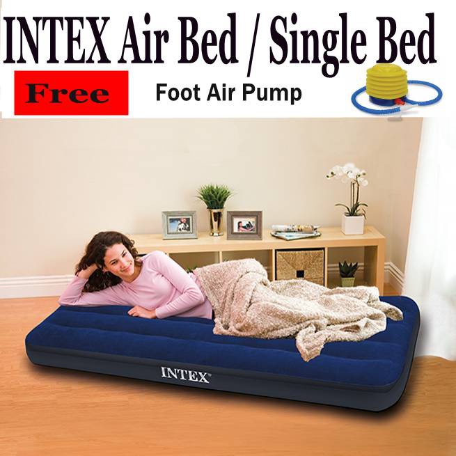 INTEX Single Air Bed 99cm x 119cm x 22cm (Free Foot Air Pump) Shopee