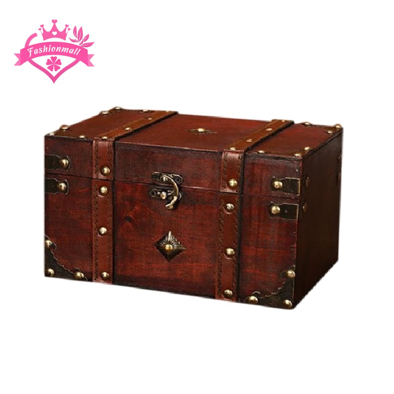 Retro Treasure Chest Vintage Wooden Storage Box Antique Style Big