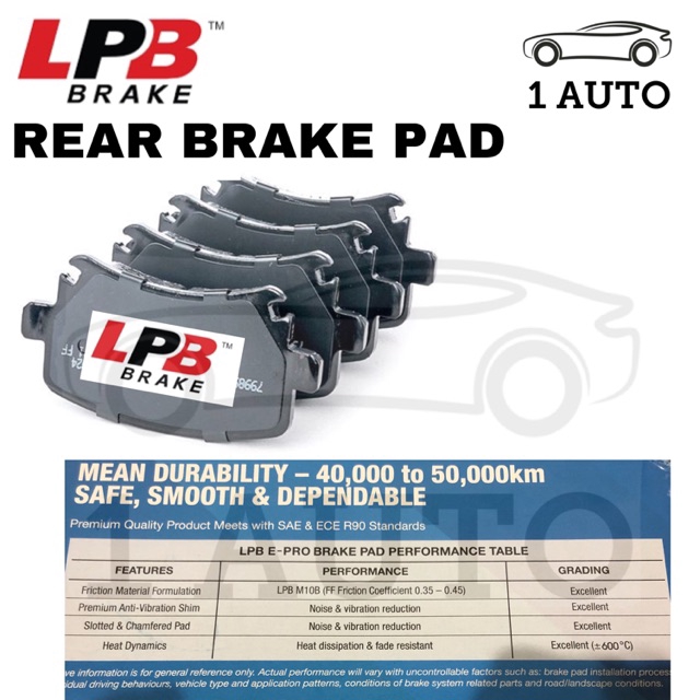 LPB EPRO SEMI METALLIC REAR BRAKE PAD VW PASSAT B7 1.8 SHARAN 2.0