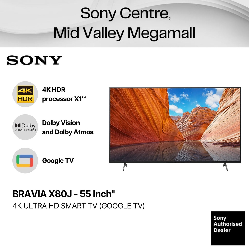 Sony X80J 4K Ultra HD High Dynamic Range HDR Smart Google TV (55") KD