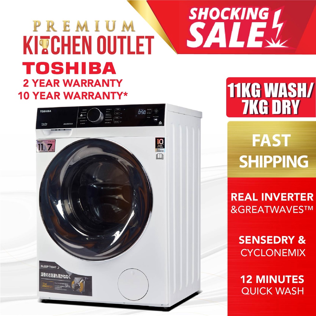 Toshiba 11KG / 7KG Inverter Front Load Washer and Dryer with Sensor Dry