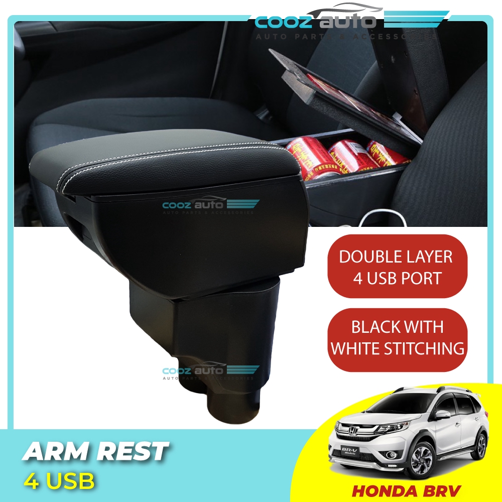 Honda BRV BRV PVC Adjustable Arm Rest Armrest Console Black Leather 4