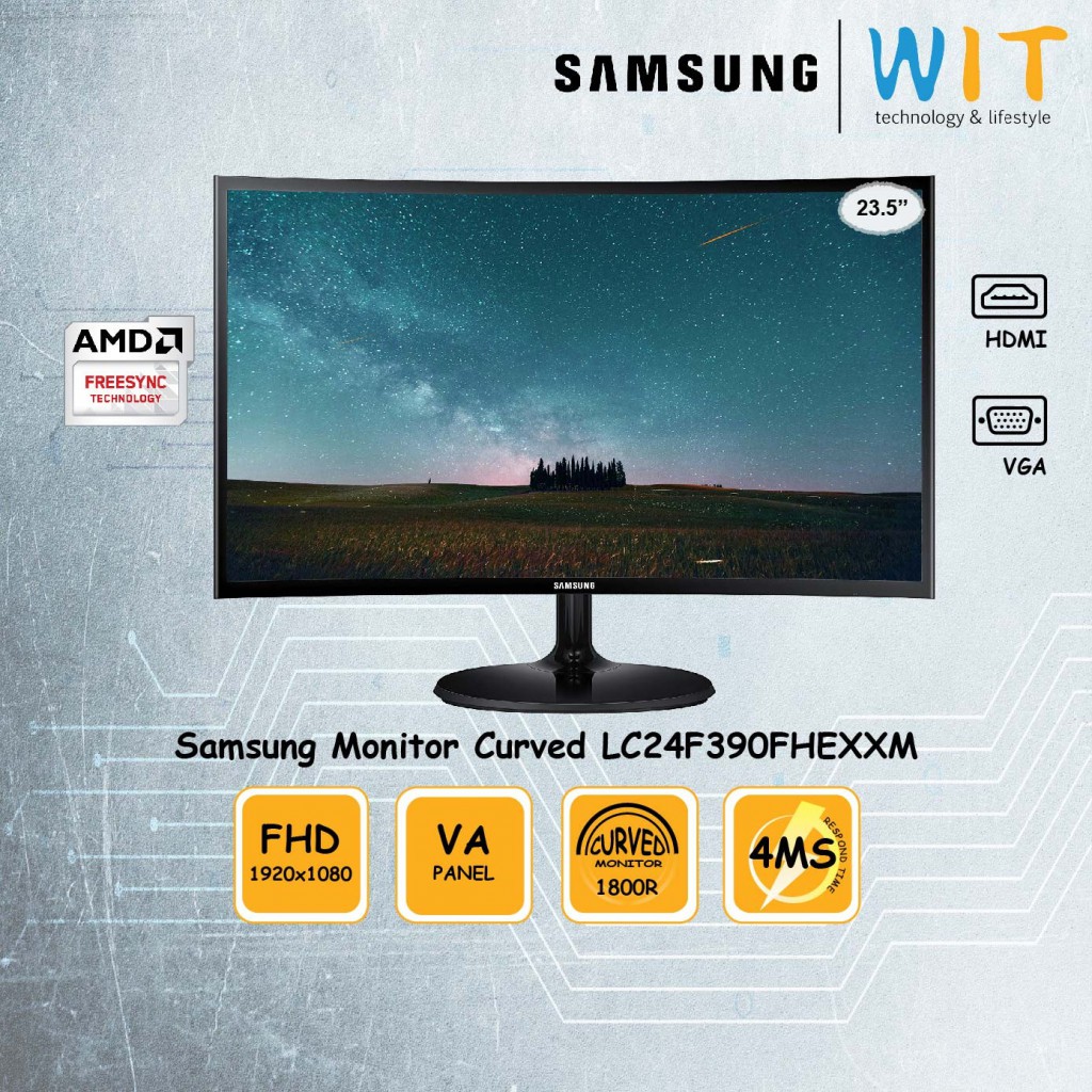 Samsung Monitor LC24F390FHEXXM 23.5"Curved 1800R /4ms / FHD / VA Panel