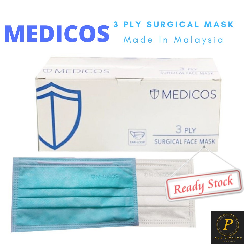 [Made in Malaysia] Medicos 3 ply Surgical face mask 50 pcs (Ear Loop