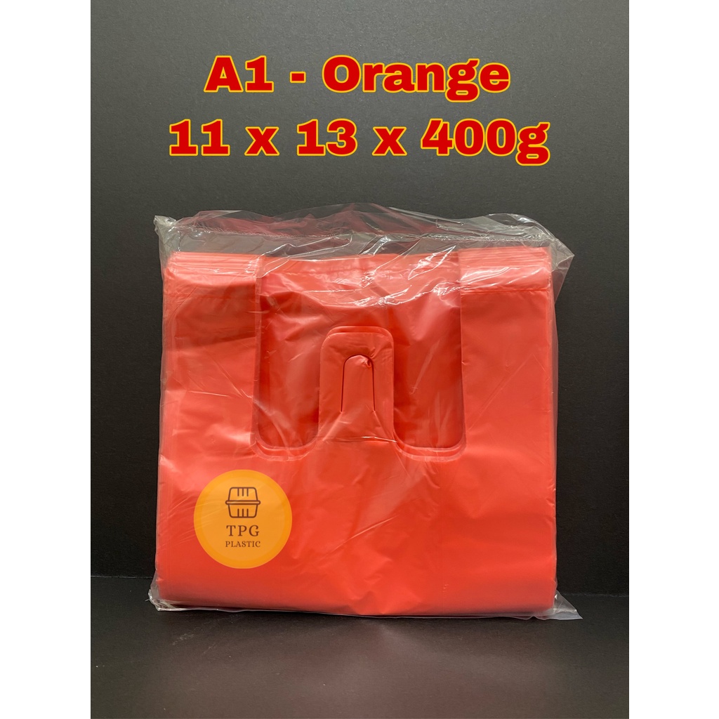 A1 / A2 Quality Orange Handle Plastic Bag / Singlet Bag (11 x13