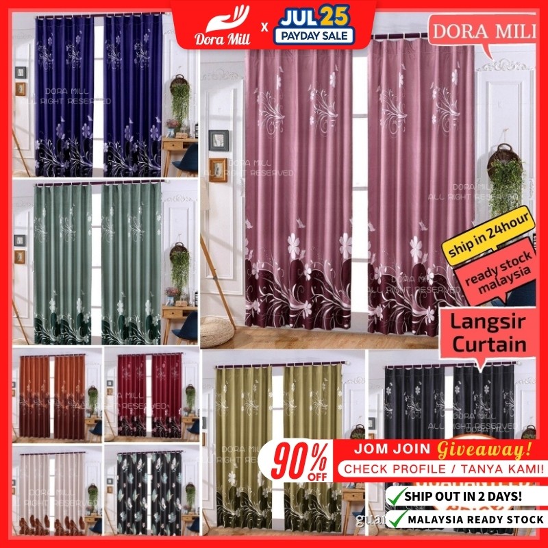 Modern Langsir Curtain Semi Blackout Hook / Rod Type Modern Ready Stock
