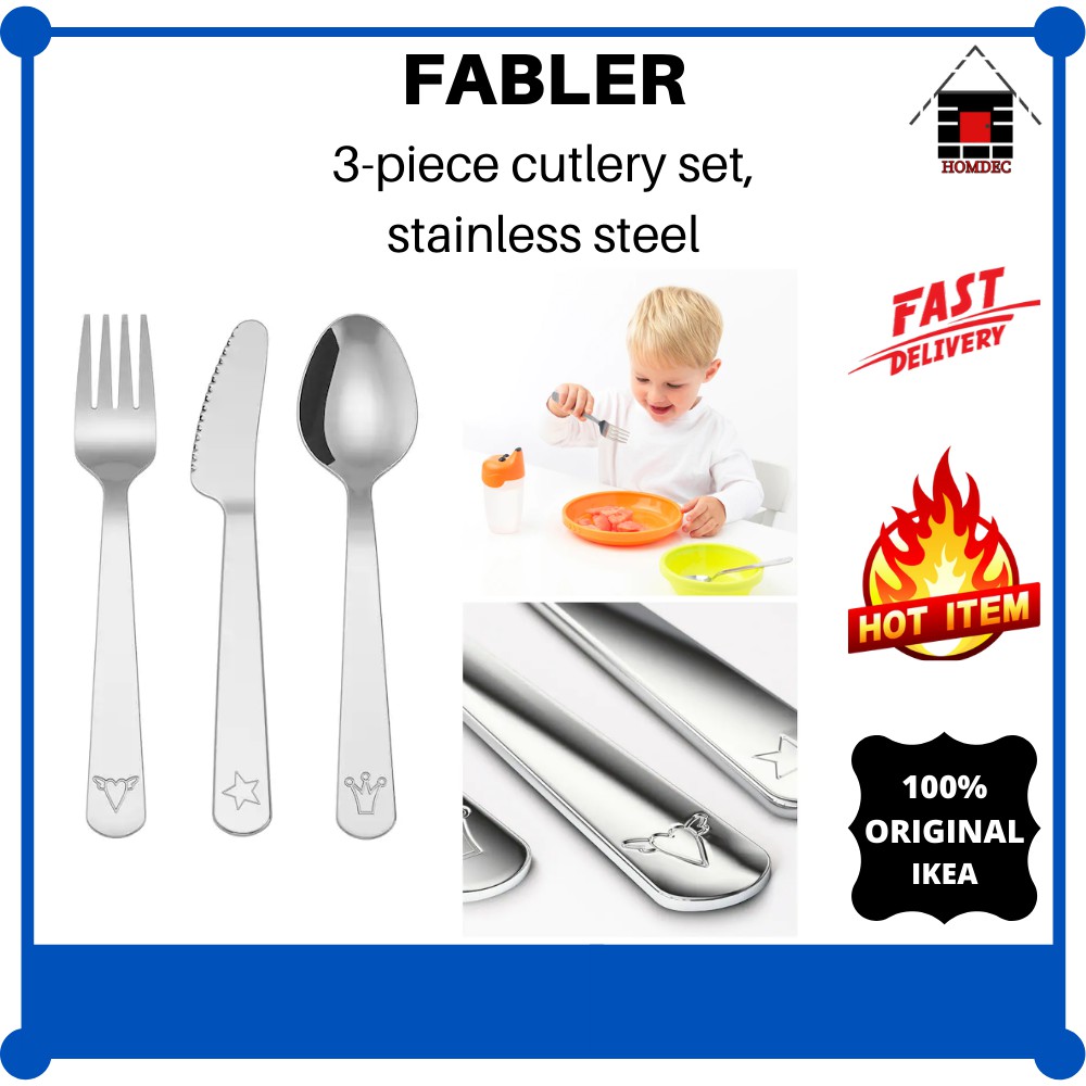 IKEA FABLER 3piece cutlery set for kids, stainless steel I Set 3 unit