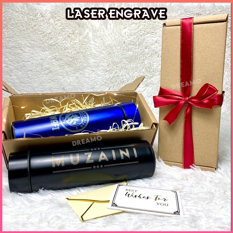 Giftbox Ribbon LED Thermos Laser Engrave Name Custom Design Logo