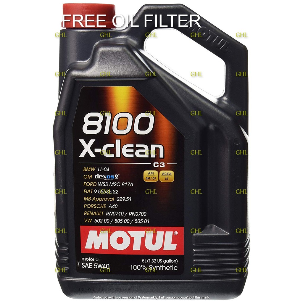 Motul 8100 XCLEAN 5W40 100 SYNTHETIC ENGINE OIL (5L) FREE OIL FILTER