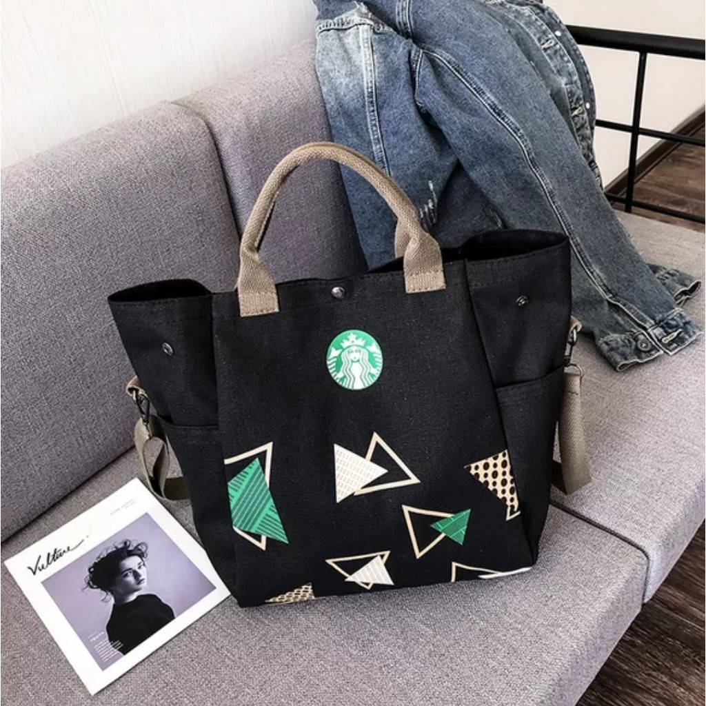 JMALL Bag Fashion Bag 2 in 1 Starbucks Canvas Shoulder Bags Geometric