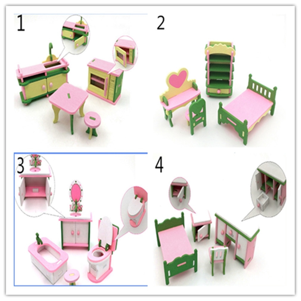 1Set Kid Play House Wood Toy Kitchen Baby's Room Living Room Bedroom