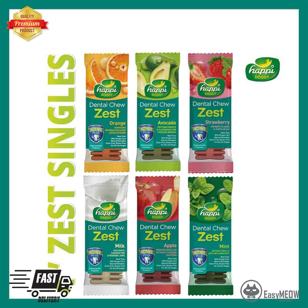 Happi Doggy Dental Chew Zest 4 Inch Dog Chewing Bone Dog Dental Care