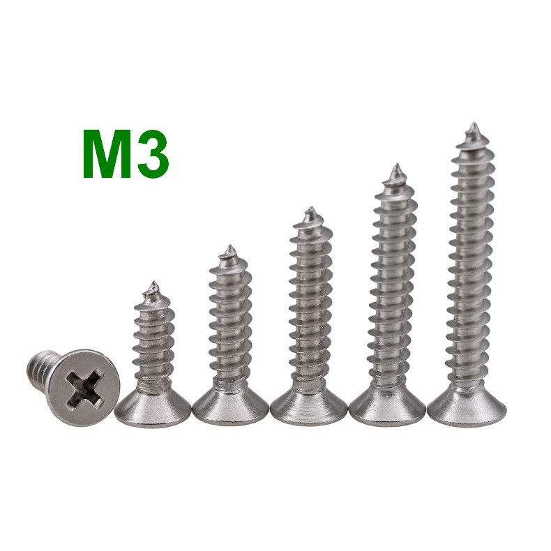 M3 Flat Head 304 Stainless Steel Self Tapping Wood Screw Skru Kayu