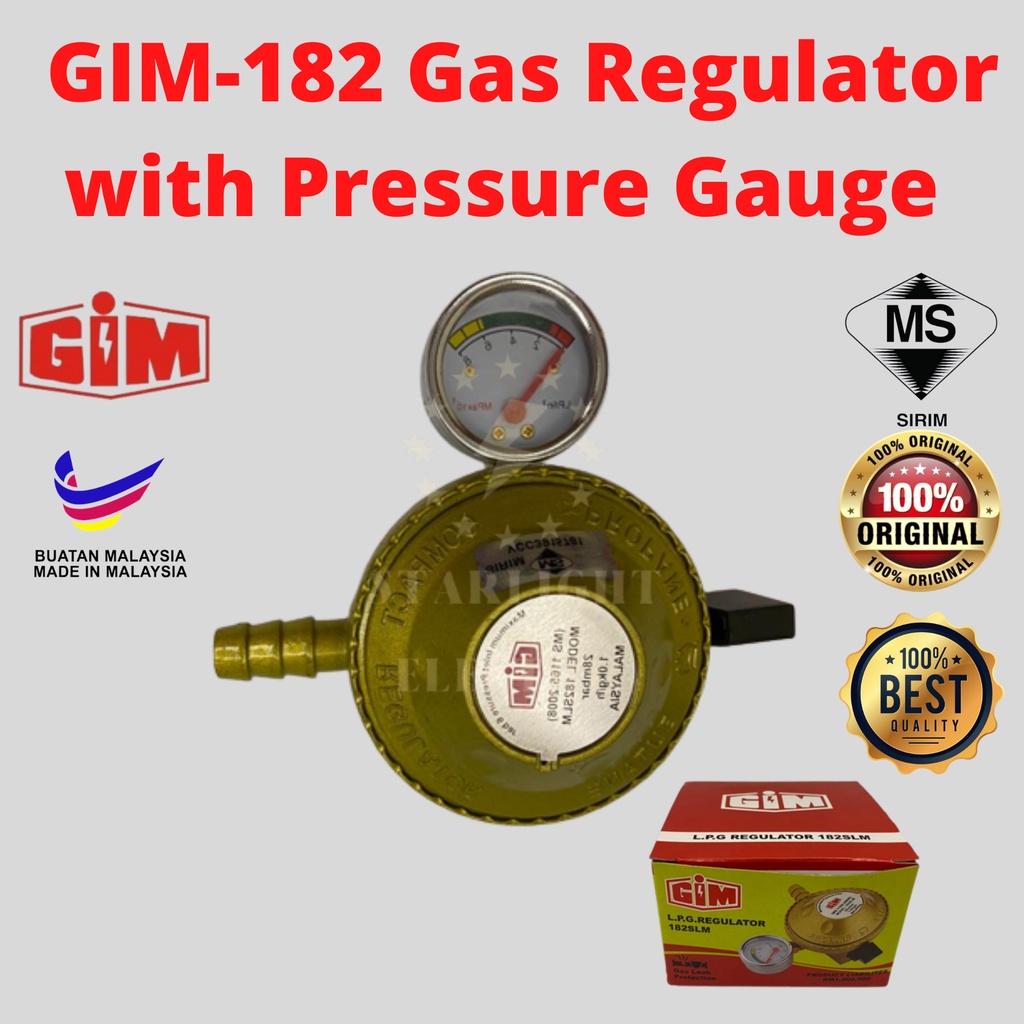 GIM182SLM Low Pressure Gas Regulator With Pressure Gauge [2.0cm inlet Connection & SIRIM