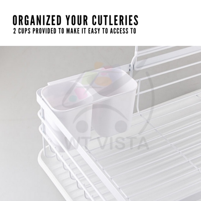 Dish Rack Double Decker Steel Dish Drainer with Drain Tray 2 Tiers