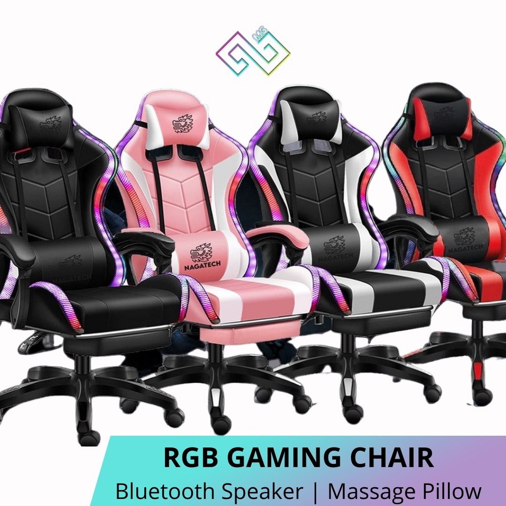 NAGATECH RGB Gaming Chair Bluetooth Speaker Massage Pillow