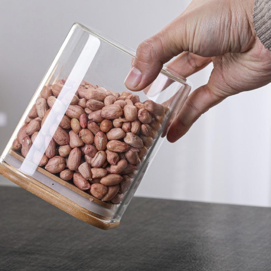 (TEC) (FREE Spoon Wood) NATTO Glass Jars With Airtight Lid Wooden Lid