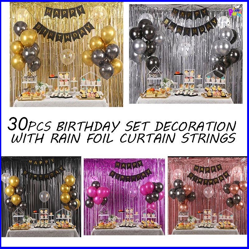 30PCS Happy Birthday Balloon Set Party Decoration Rain Curtain Wedding