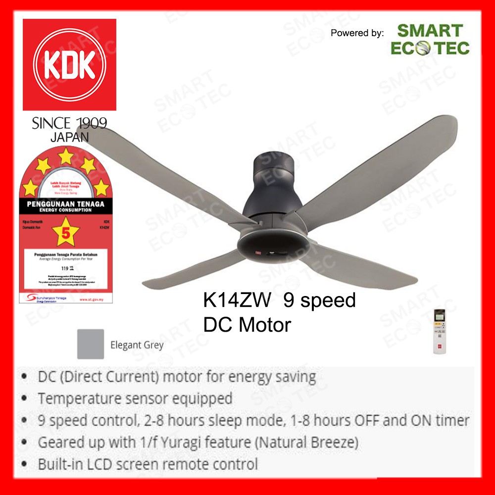 KDK K14ZW Ceiling Fan Sensa 4 DC Motor (Elegant Grey), 100 Original