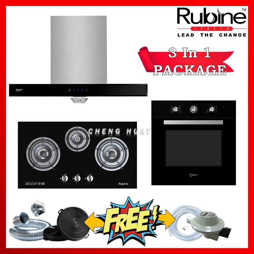 [RUBINE AUTHORISED DEAL]Rubine Hood + Hob + Build in Oven Package 3 in