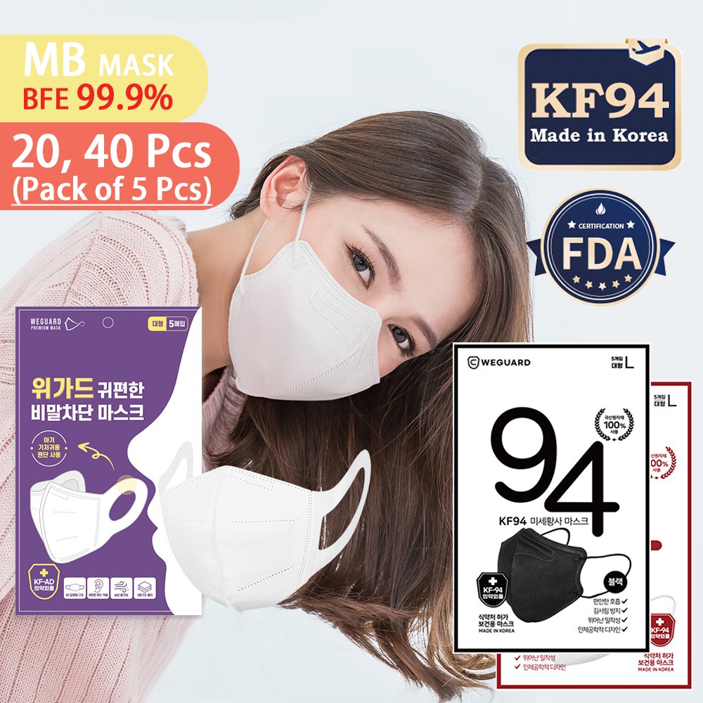 KF94 Cup Dust Safety Face Mask, WEGUARD White Black KF94 Comfortable