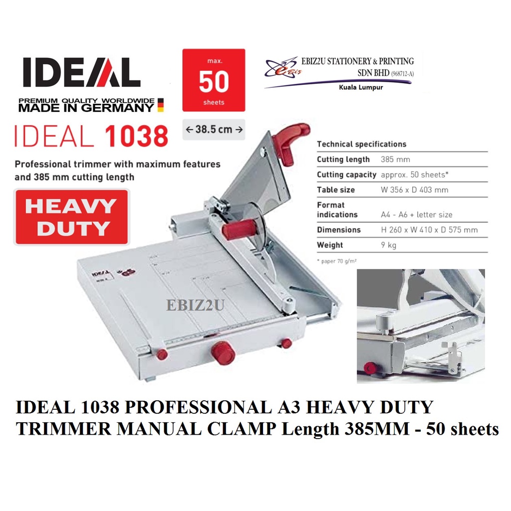 IDEAL 1038 PROFESSIONAL A3 HEAVY DUTY TRIMMER MANUAL CLAMP Length 385MM
