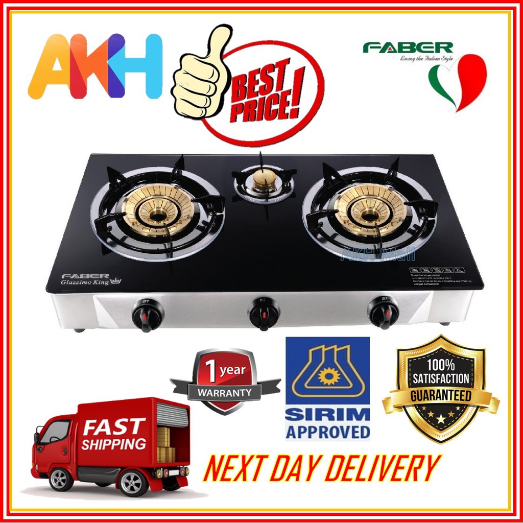 Faber (3 Burner) Tempered Glass Cooker Glass Gas Stove with Bubble Wrap