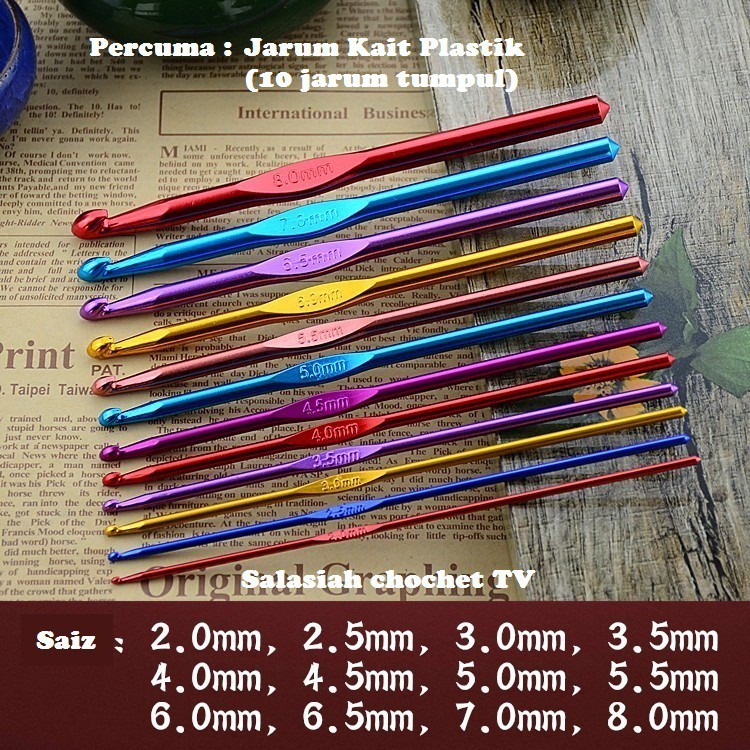 Knitting Hook Jarum kait dengan 12 saiz berbeza hook