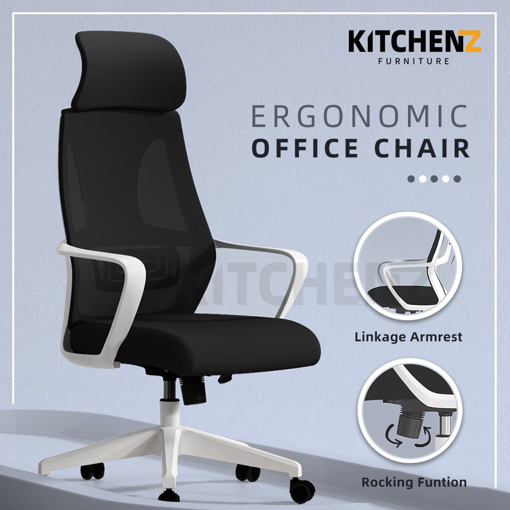 (2 Years Warranty) KitchenZ High Back Mesh Office Chair with Ergonomic
