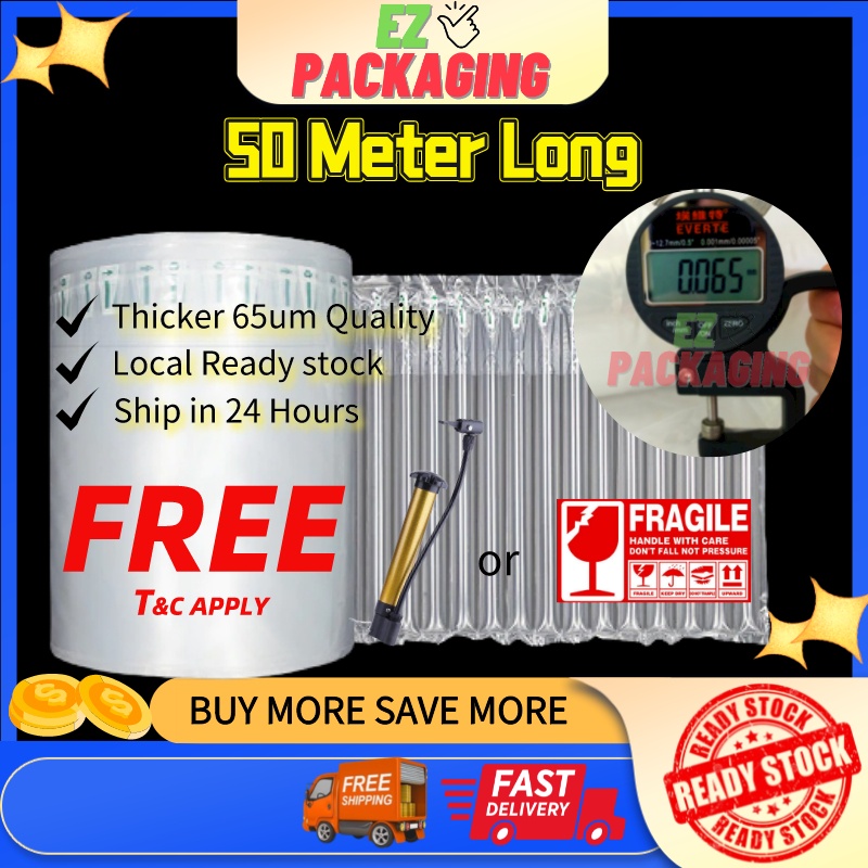 EZPackaging 50 Meter Long Inflatable Bubble Wrap Thickest 65um Air