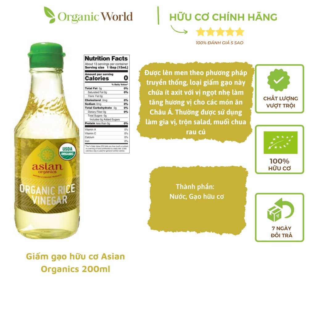 Organic Rice Vinegar Organic Rice Vinegar Asian Organics (200ml