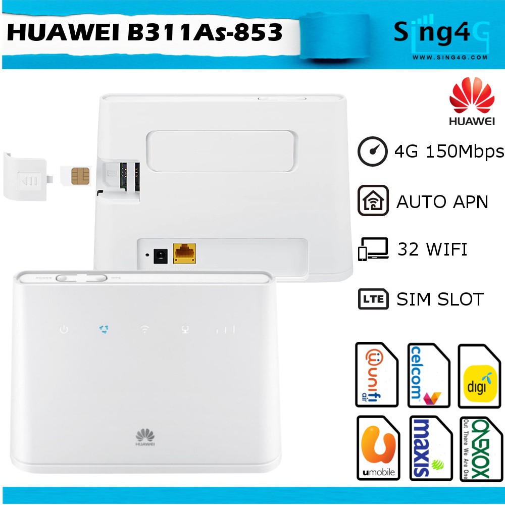 Huawei B311 B311As853 4G SIM Router 150Mbps 32 Hotspot UNIFI