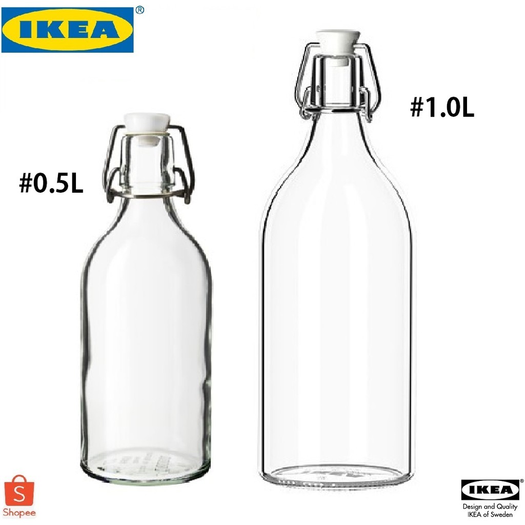 IKEA KORKEN Clear Glass Bottle with Stopper Size 0.5L/1L Cafe