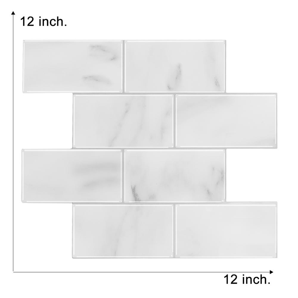 3D Wall Tile Sticker Peel and Stick White Subway Kitchen Backsplash