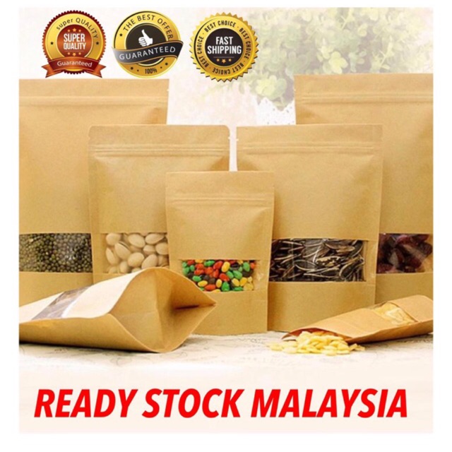 (READY STOCK) Ziplock Kraft Paper Bag Air Tight Zipper Kraft bag for