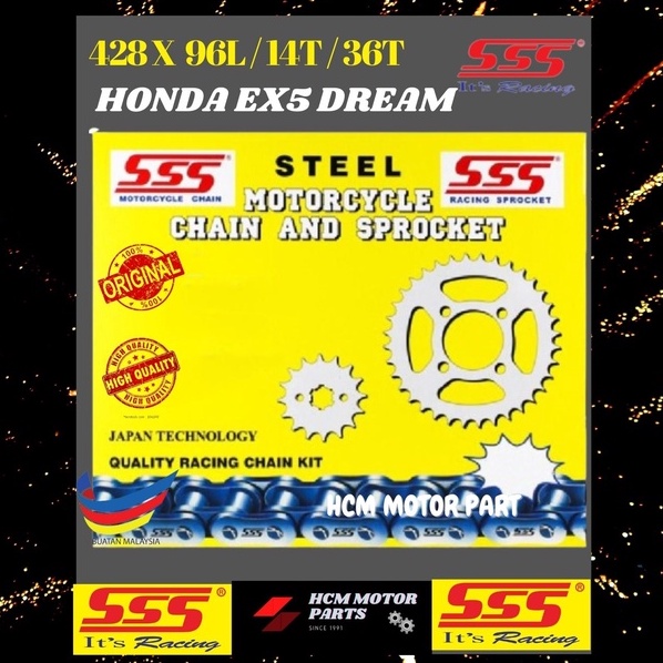 SSS RANTAI DAN SPROCKET SET/ CHAIN & SPROCKETS 428 X 96L/14T/36T FOR