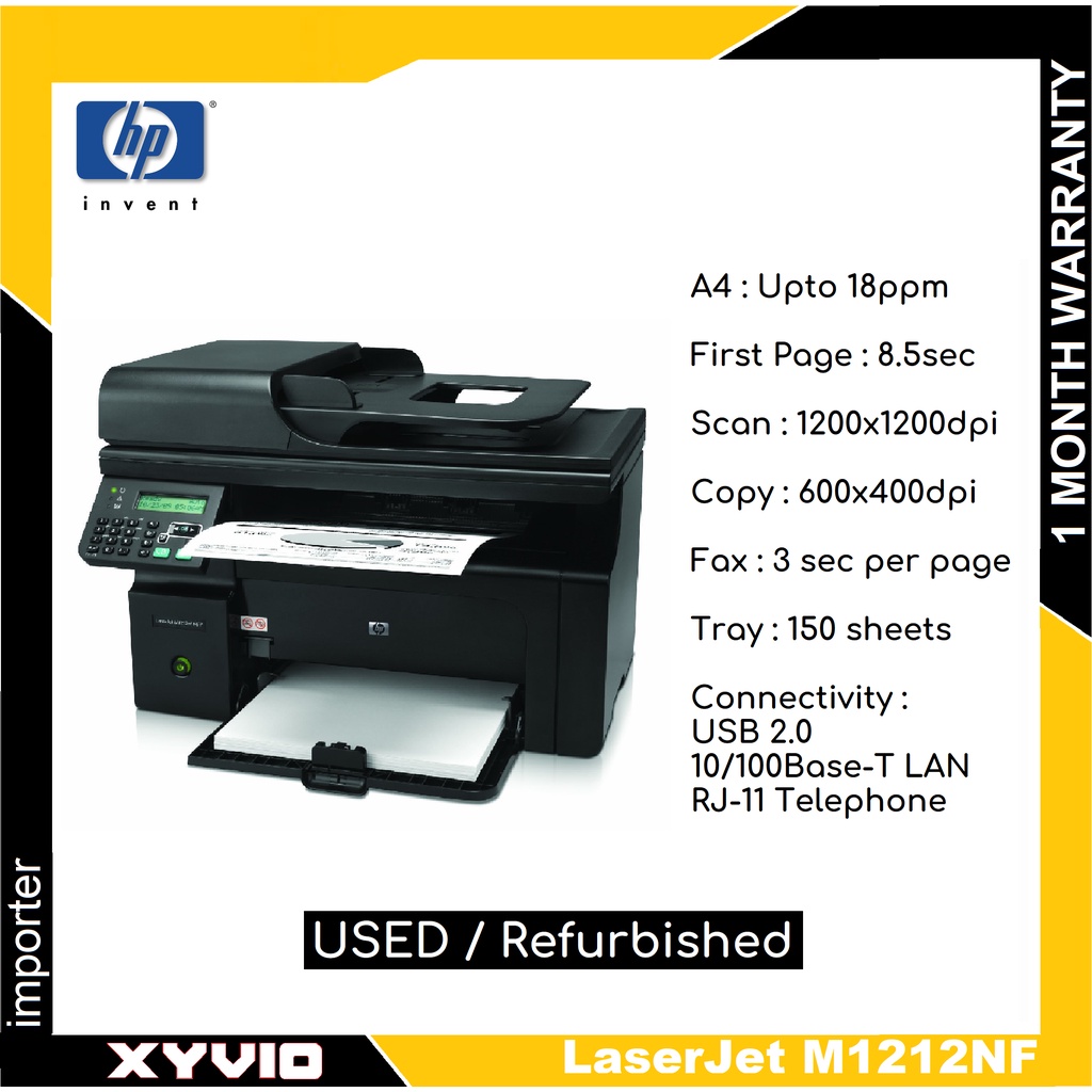 HP LaserJet M1212NF MultiFunction Print/Copy/Scan/Fax Used/Refurbished