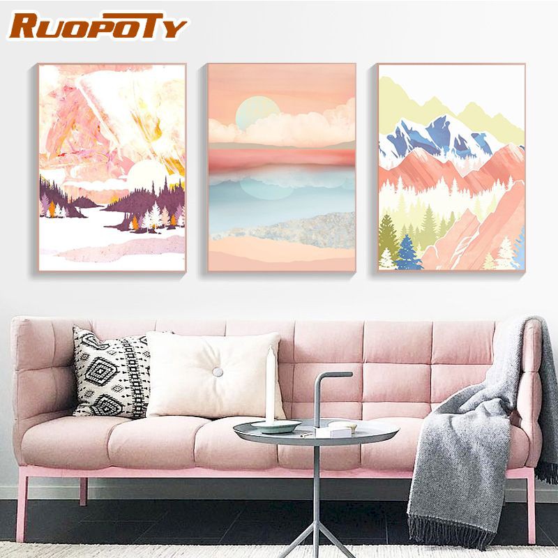 Ruopoty DIY Painting By Number With Frame Mountain Scenery Acrylic