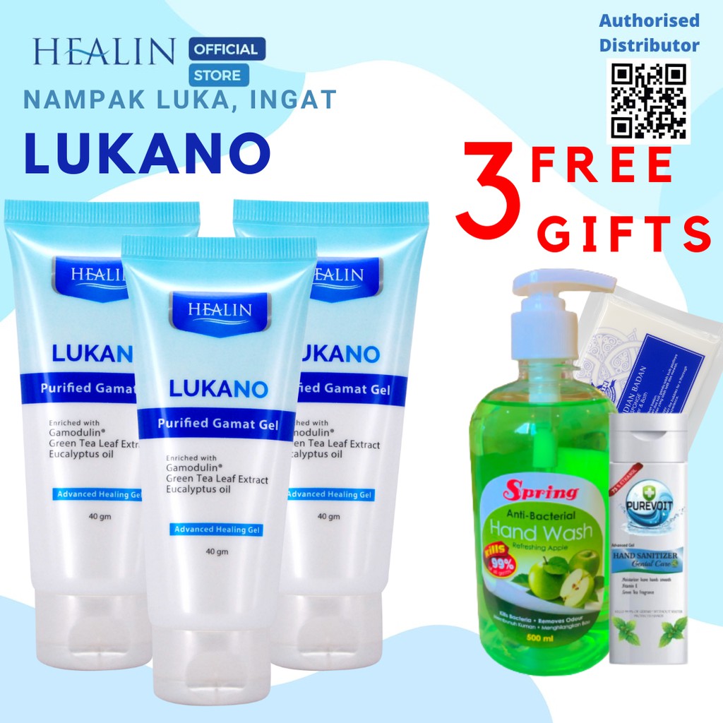 GAMAT GEL LUKANO HEALIN UTK RAWAT LUKA, FREE 3 HADIAH [HANDWASH 500ML