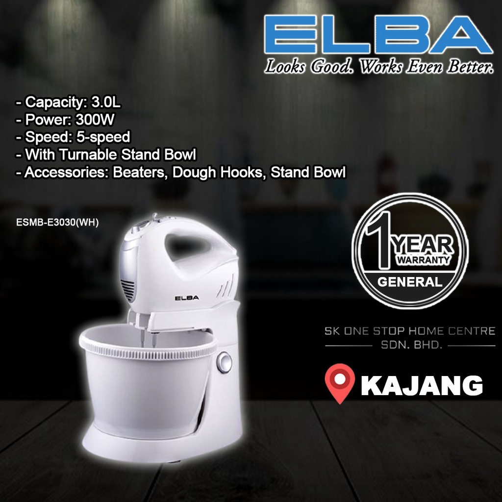 (Authorised Dealer) Elba ESMBE3030(WH) 3L / 3 Litre Stand Mixer White Shopee Malaysia