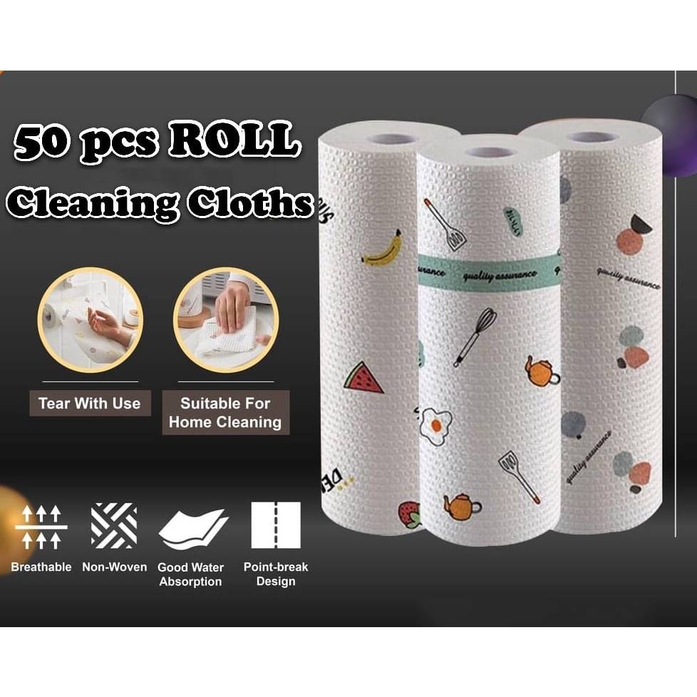 50 Sheets/Roll Cleaning Cloths Lazy Rags Dry Washable Disposable Dish